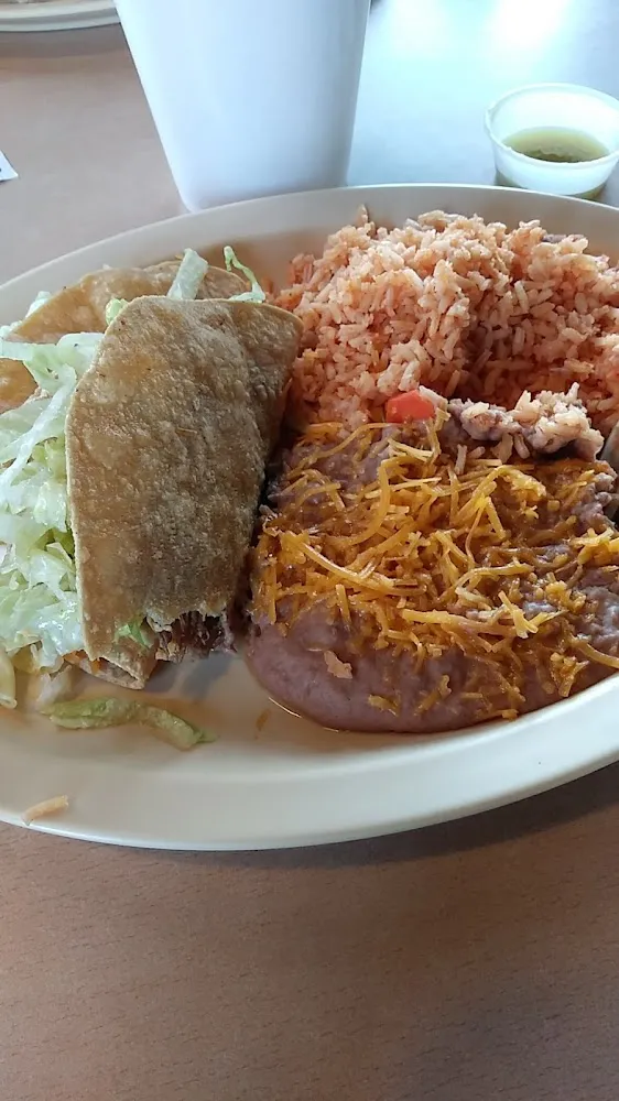 2 Beef Tacos Rice and Beans Combination